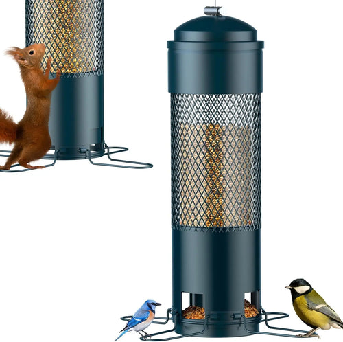 Bird Feeders for Outdoors Squirrel Proof with Weight-Activated Perches, Hanging Bird Feeder for Outside, Metal Feeder for Wild Cardinal, Finch, Blue Jay, Chickadee, 3LB Seed Capacity, Green - Catanox