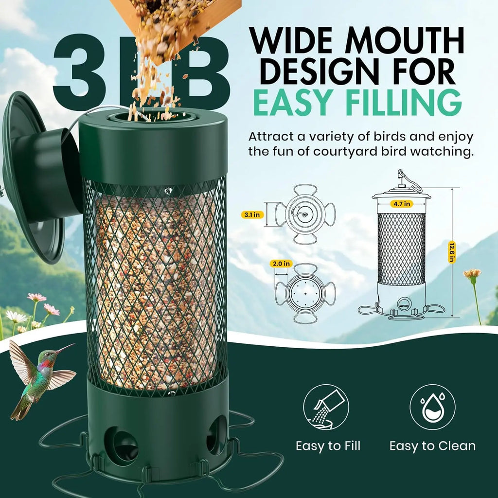 Bird Feeders for Outdoors Squirrel Proof with Weight-Activated Perches, Hanging Bird Feeder for Outside, Metal Feeder for Wild Cardinal, Finch, Blue Jay, Chickadee, 3LB Seed Capacity, Green - Catanox
