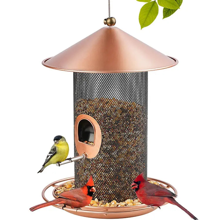 Catanox - Outdoor Garden 3 Lbs Capacity 7.5" Copper Roof 360-Degree Hanging Metal Bird Feeder Catanox