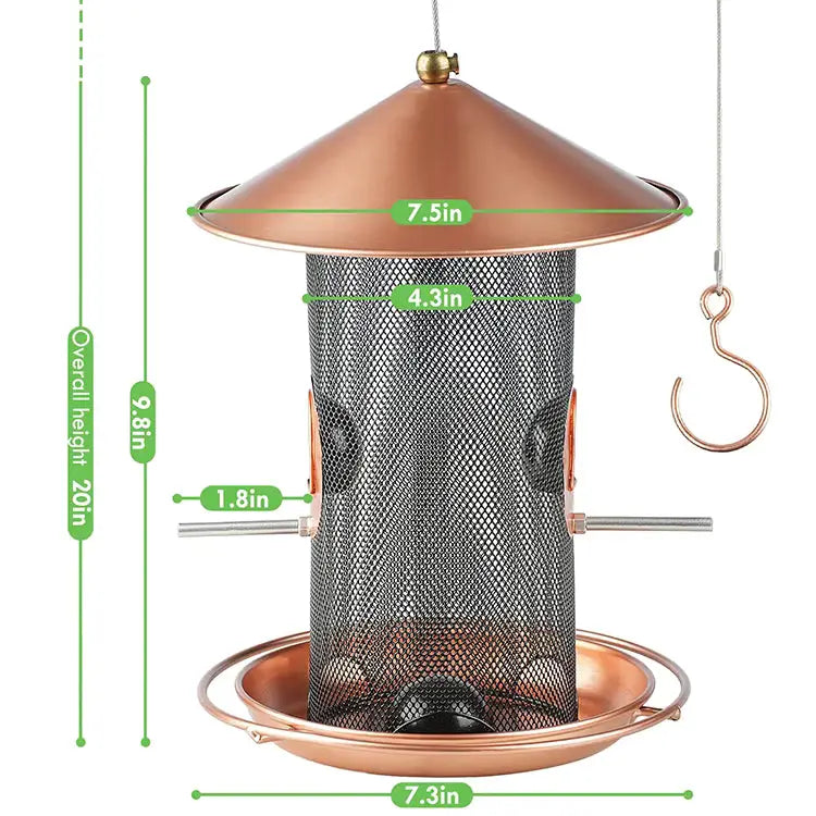 Catanox - Outdoor Garden 3 Lbs Capacity 7.5" Copper Roof 360-Degree Hanging Metal Bird Feeder Catanox