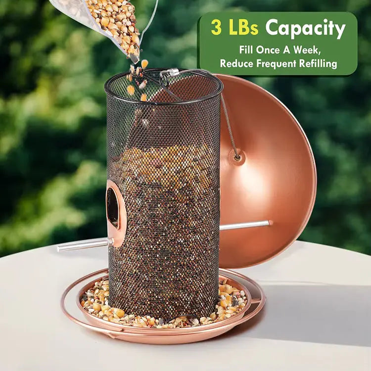 Catanox - Outdoor Garden 3 Lbs Capacity 7.5" Copper Roof 360-Degree Hanging Metal Bird Feeder Catanox