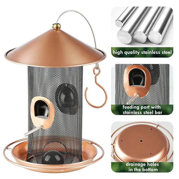 Catanox - Outdoor Garden 3 Lbs Capacity 7.5" Copper Roof 360-Degree Hanging Metal Bird Feeder Catanox