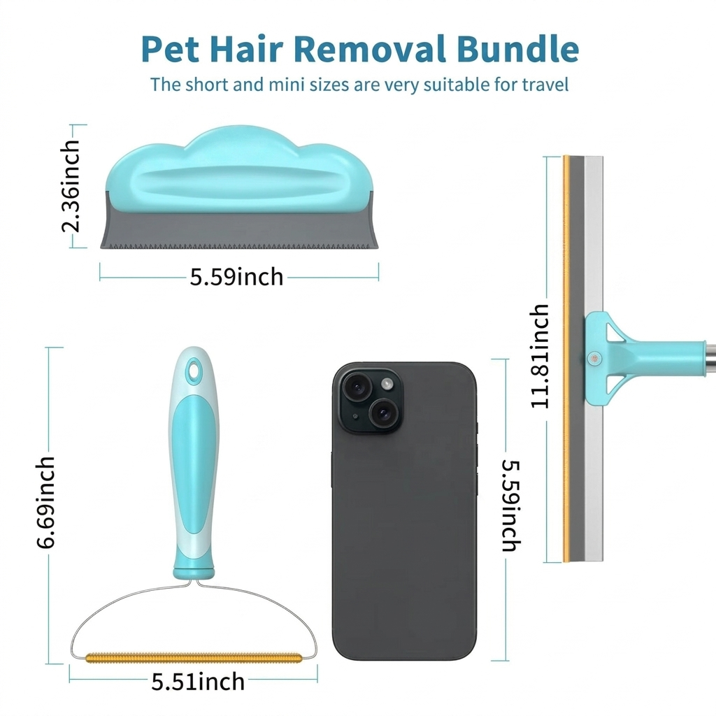 CATANOX Premium 3-Piece Pet Hair Remover Set | Carpet Rake, Sofa Hair Remover & Mini Scraper Catanox