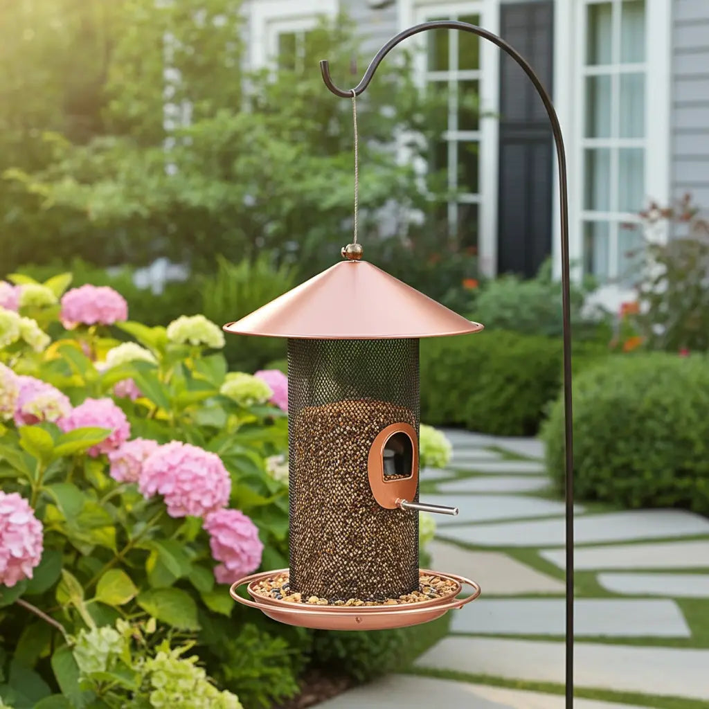 Catanox - Outdoor Garden 3 Lbs Capacity 7.5" Copper Roof 360-Degree Hanging Metal Bird Feeder Catanox