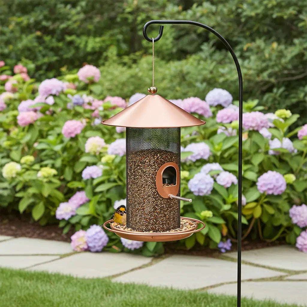 Catanox - Outdoor Garden 3 Lbs Capacity 7.5" Copper Roof 360-Degree Hanging Metal Bird Feeder Catanox
