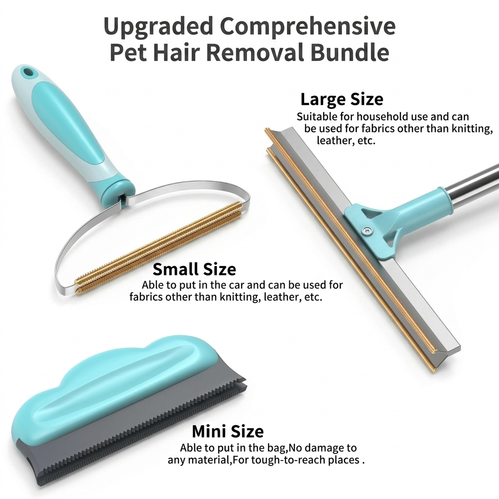 CATANOX Premium 3-Piece Pet Hair Remover Set | Carpet Rake, Sofa Hair Remover & Mini Scraper Catanox